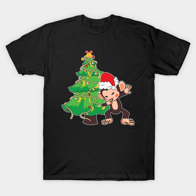 Dabbing Kawaii Monkey Christmas Tree T-Shirt by BadDesignCo